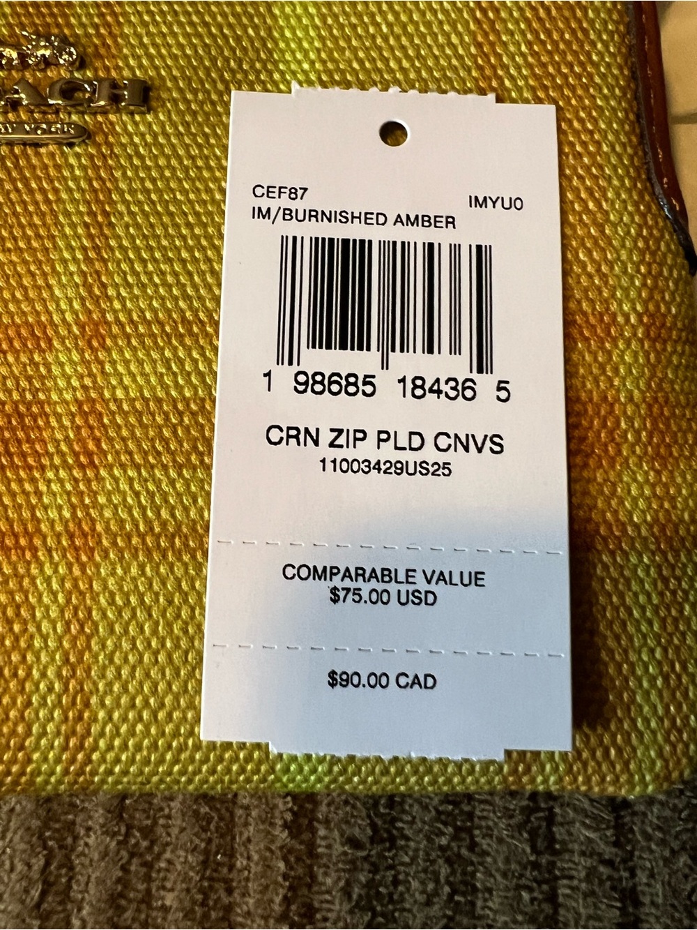 Coach Corner Zip Wristlet
In Regenerative Cotton With Plaid Print NWT - Picture 3 of 4